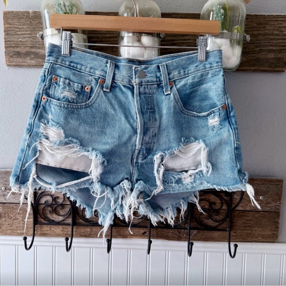 Levi's Light Blue Distressed Jean Shorts